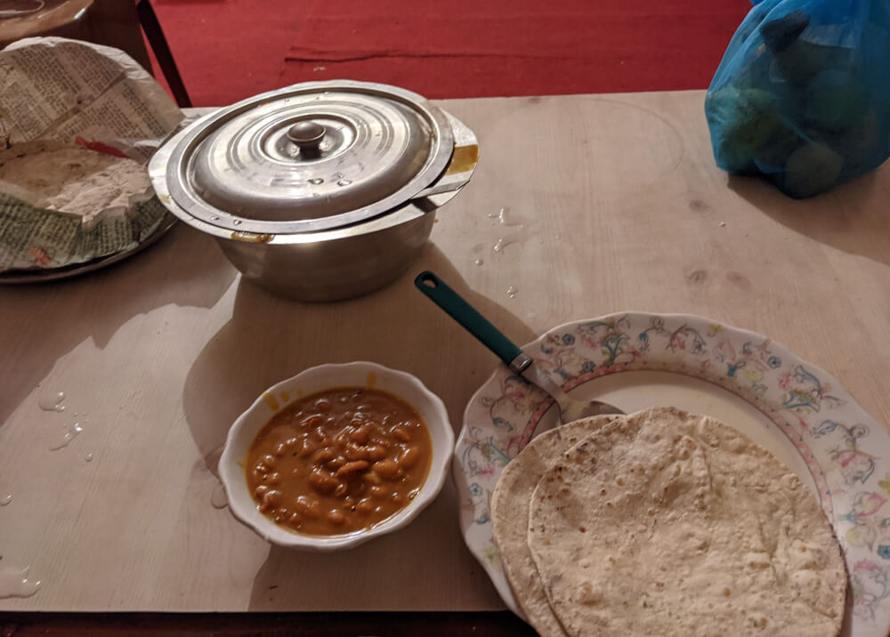 simple himachali meal in shikari devi forest rest house
