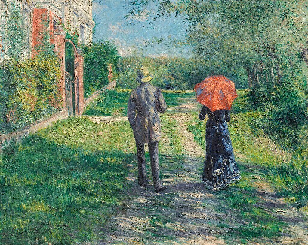 1024px-Gustave_Caillebotte,_1881_-_Chemin_montant (1) (1) a man and a woman walking apart from each other in a garden