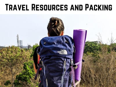 Travel Packing Travel Resources category shown through the writer and traveler carrying a backpack