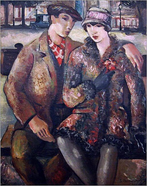 Sava_Šumanović_-_Pariska_ljubav,_1927 a couple sitting seriously 
